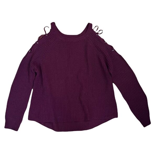 Ambiance Apparel Cotton Blend Laced Shoulder Sweater - Picture 1 of 7
